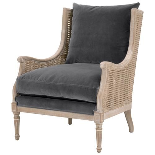 Beau French Country Grey Velvet Birch Wood Wing Chair | Kathy Kuo Home