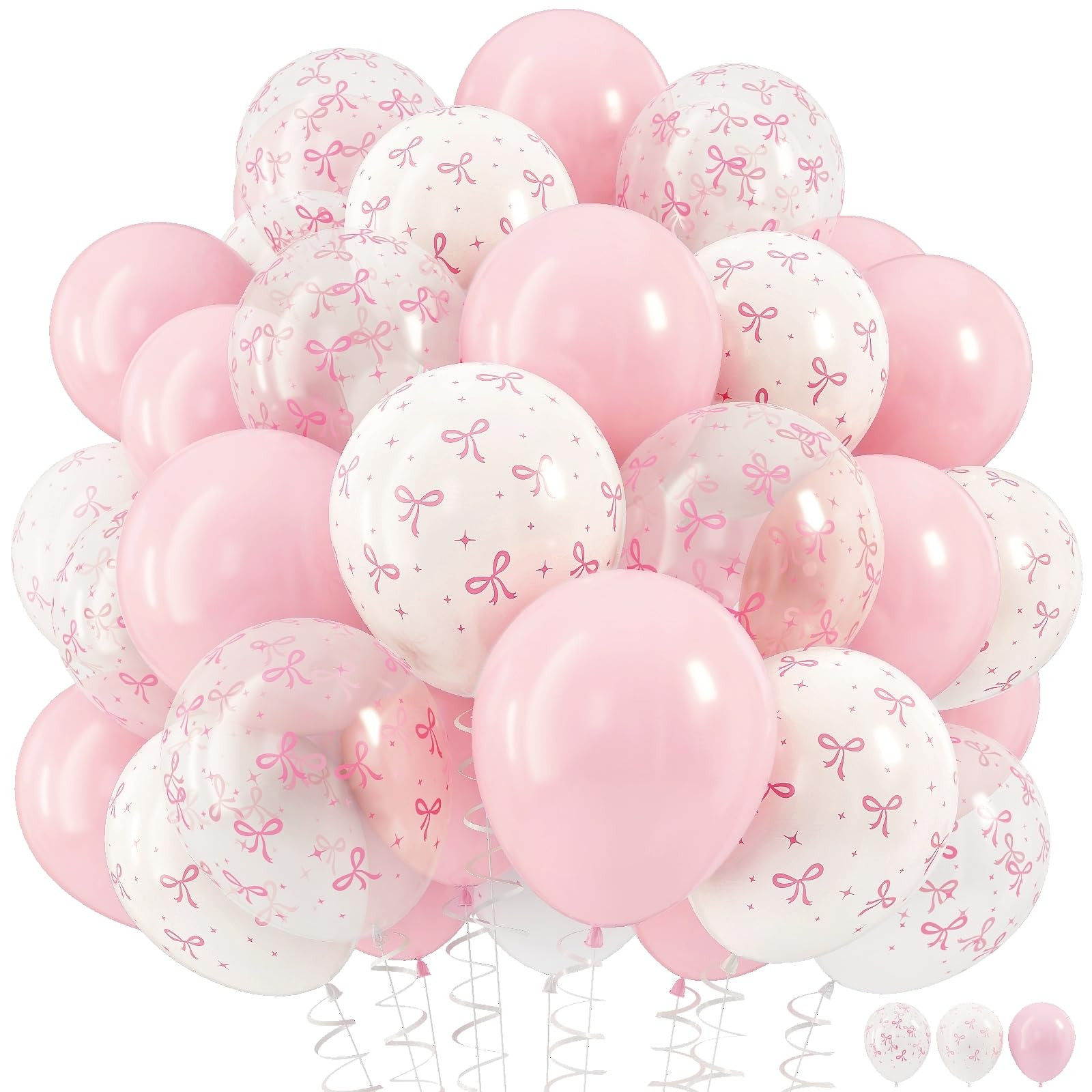 Pink Bow Balloons, 12 Inch Pastel Light Pink Transparent White Bow Print Coquette Balloon for Gir... | Amazon (US)