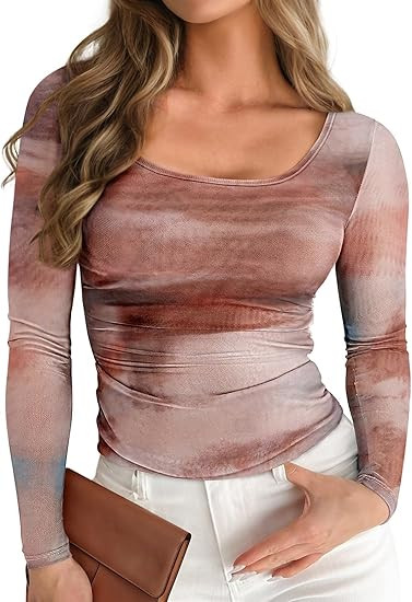 Pink Queen Mesh Top for Women Long Sleeve See Through Shirt Scoop Neck Sheer Blouse | Amazon (US)