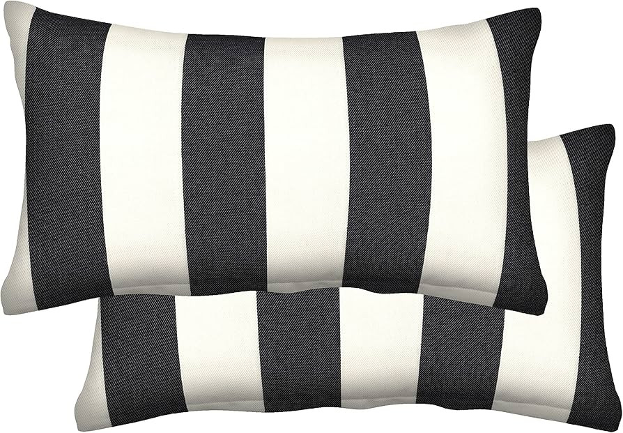 Honeycomb Indoor/Outdoor Cabana Stripe Black & Ivory Lumbar Toss Pillow: Recycled Fiberfill, Weat... | Amazon (US)