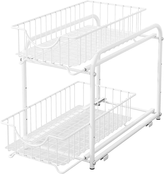 AIYAKA 2 Tier Stackable Sliding Basket Organizer Drawer For Kitchen And Bathroom/Cabinet Drawers,... | Amazon (US)