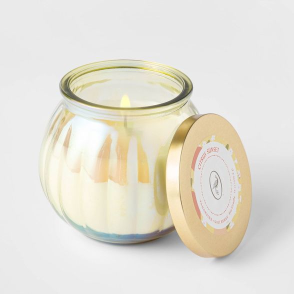 14oz Lidded Yellow Depression Glass Jar Citrus Sunset Candle - Opalhouse™ | Target