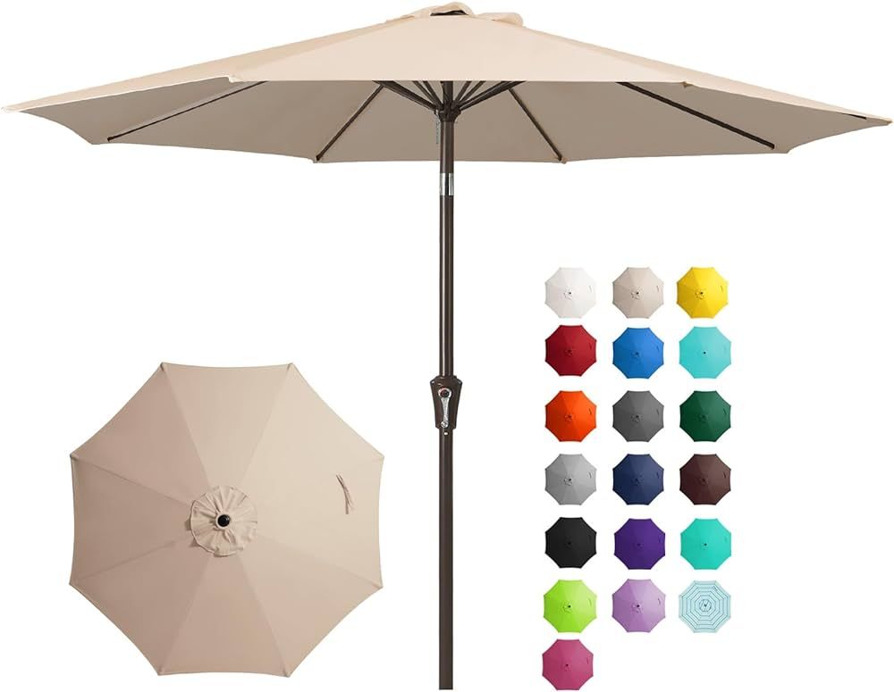 JEAREY 9FT Outdoor Patio Umbrella Outdoor Table Umbrella with Push Button Tilt and Crank, Market ... | Amazon (US)