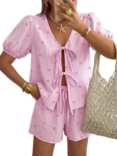 Trendy Queen Short Sets Women 2 Piece Summer Vacation Beach Outfits Going Out Matching Clothes Cu... | Amazon (US)