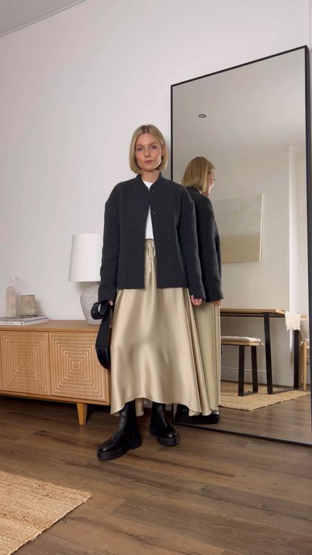 4 ways to style a wool bomber; 
Bomber jacket, white tshirt, maxi satin skirt, turtleneck dress, top, jeans, samba, grey trousers

#LTKstyletip #LTKGiftGuide #LTKeurope