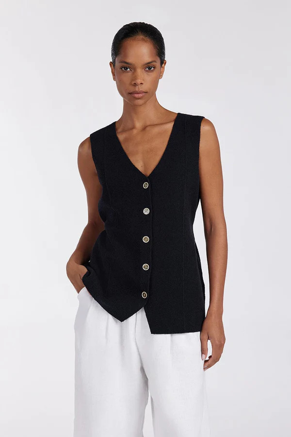 LISA BLACK TAILORED KNIT VEST | DISSH