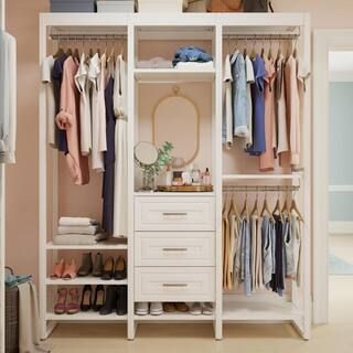 CLOSETS By LIBERTY 68.5 in. W White Adjustable Tower Wood Closet System with 3 Drawers and 11 She... | The Home Depot