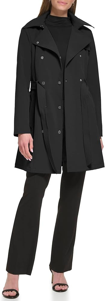 Calvin Klein Women's Double Breasted Belted Rain Jacket With Removable Hood | Amazon (US)