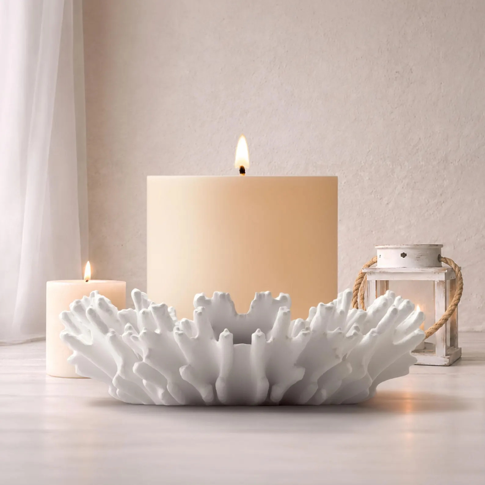 Coral 3 Wick Candle Holder | Coastal Decor | White Coral Centerpiece | Nautical Beach House Accen... | Etsy (Global)