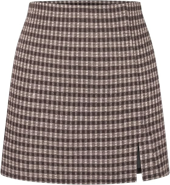 Women's Plaid Gingham Mini Skort High Waisted Slit Fall Skirts | Amazon (US)