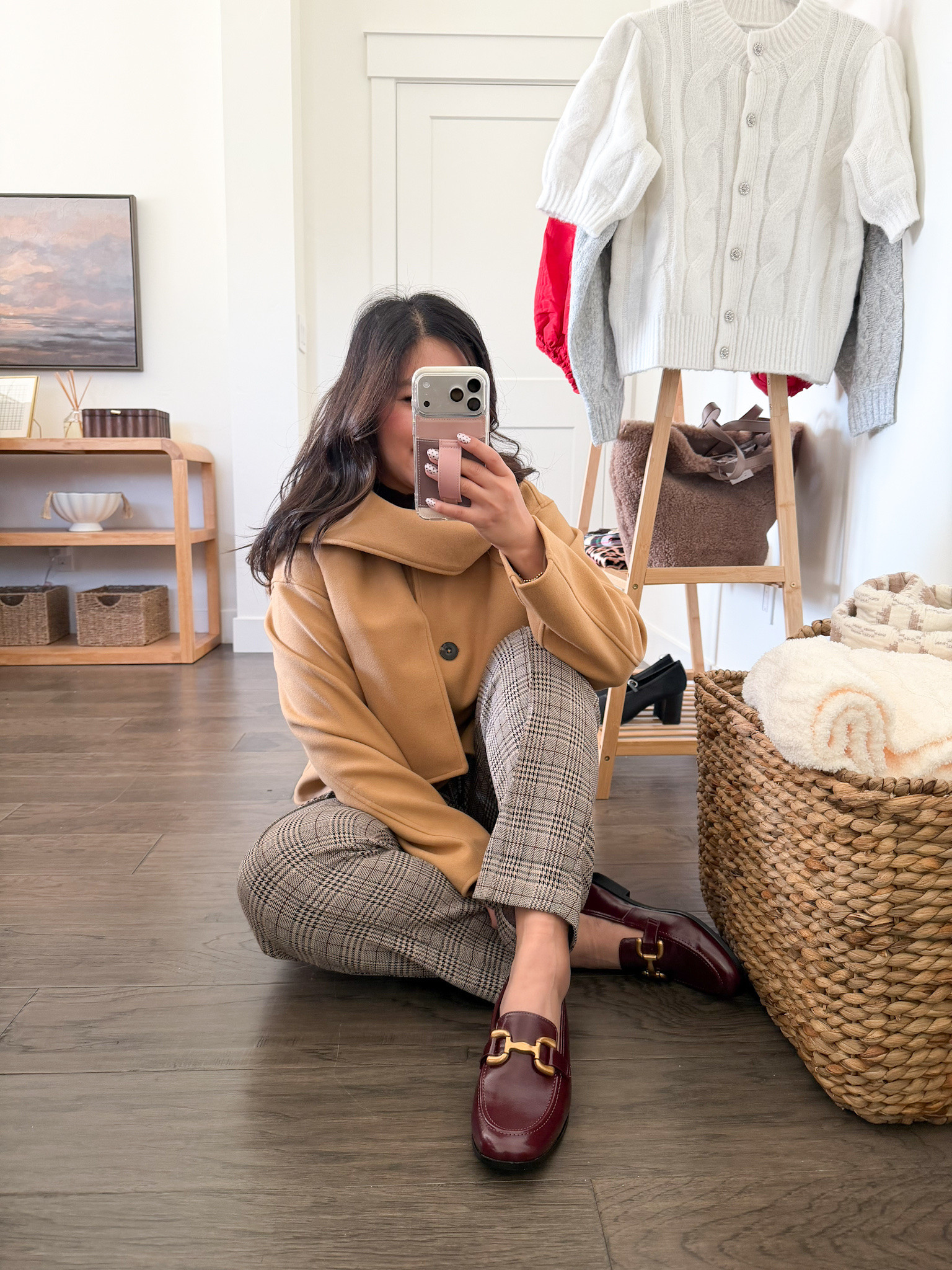 Walmart Office Look
Mock Neck Tank: Medium
Scarf Coat: Medium
Plaid Trouser Pants: Medium 