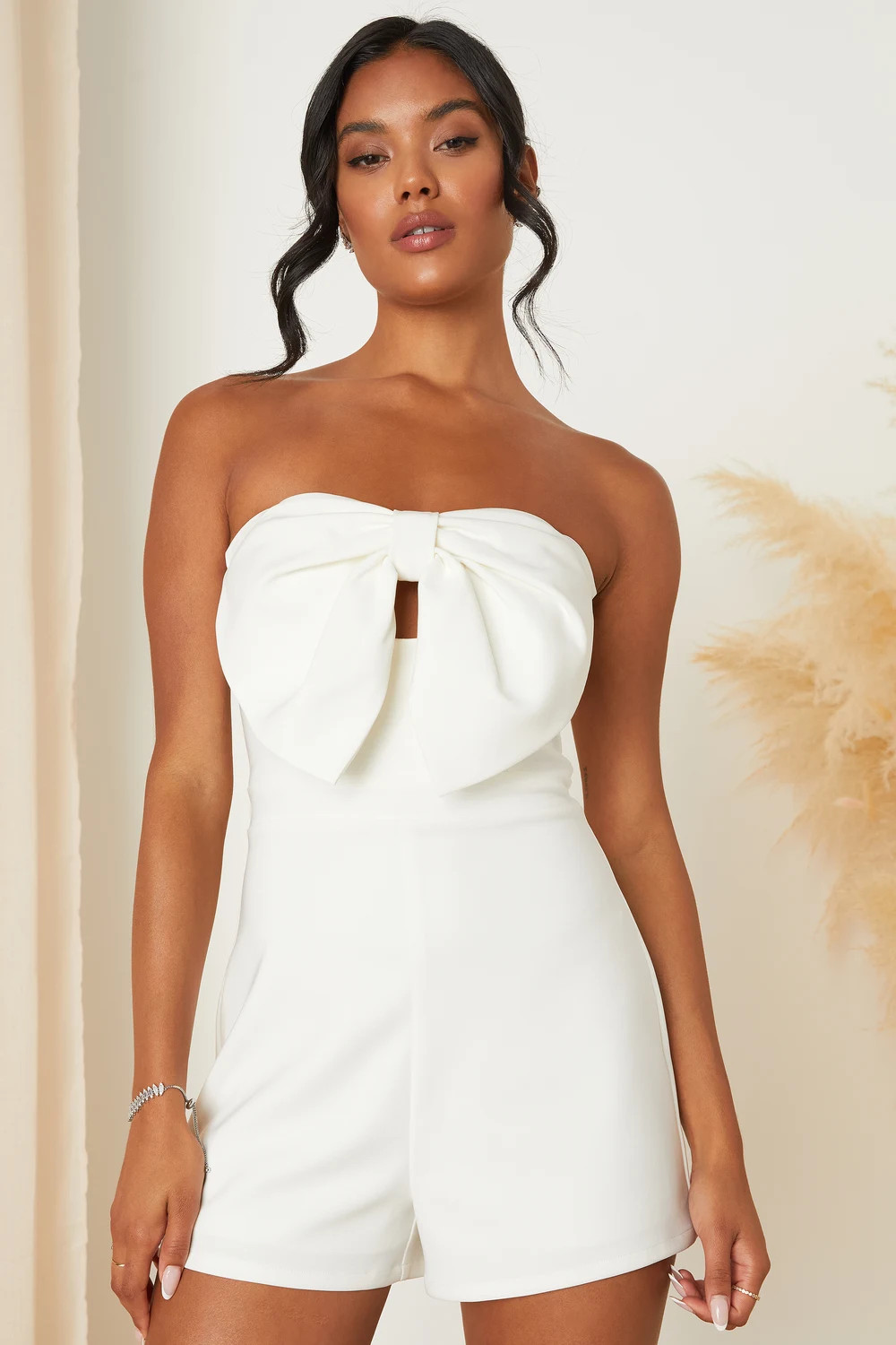 Memorable Status Ivory Strapless Bow-Front Cutout Romper | Lulus (US)