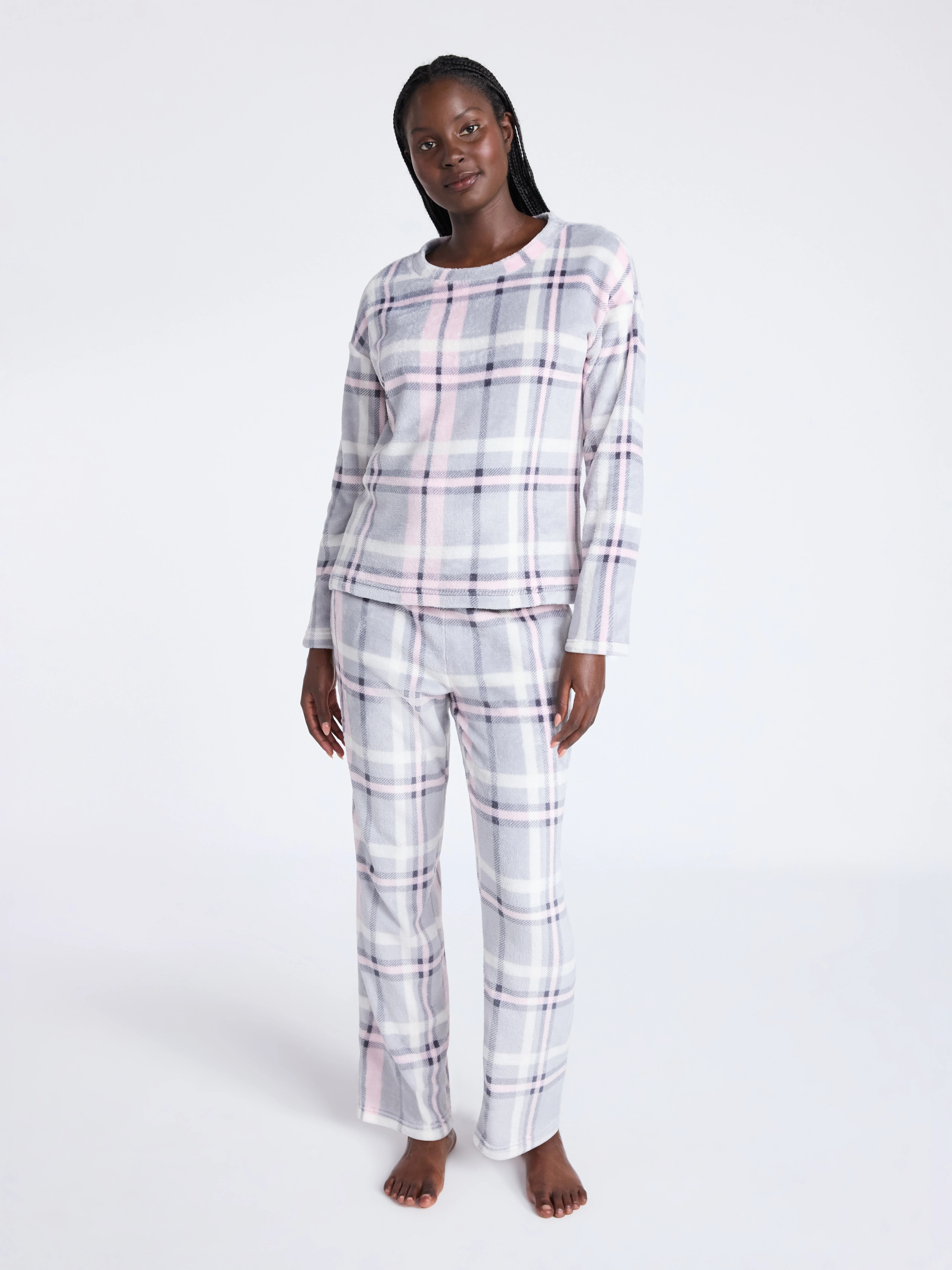 Joyspun Women's Folded Giftable Plush Long Sleeve Top and Pants Pajamas Set, 2-Piece, Sizes S-3X | Walmart (US)