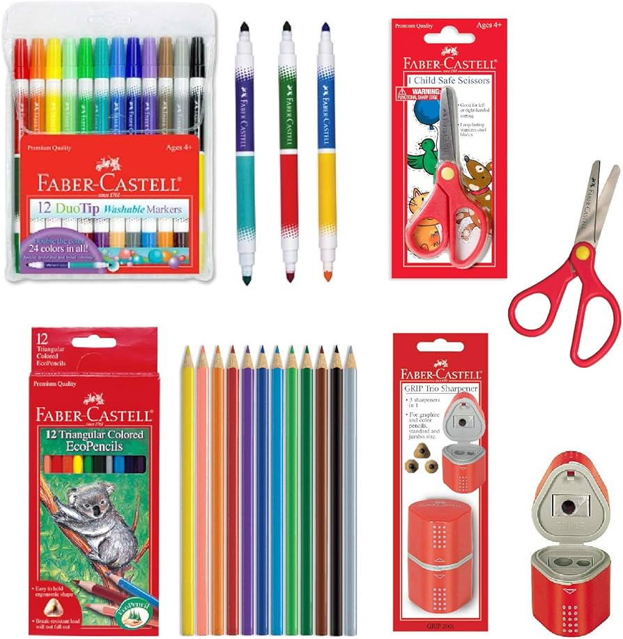 Faber-Castell Back to School Supplies Set - 12 DuoTip Markers, 12 Colored Ecopencils, Child Safe ... | Amazon (US)