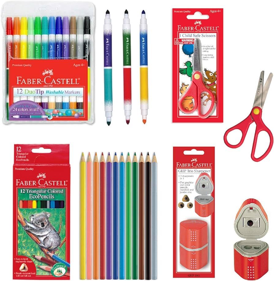 Faber-Castell Back to School Supplies Set - 12 DuoTip Markers, 12 Colored Ecopencils, Child Safe ... | Amazon (US)
