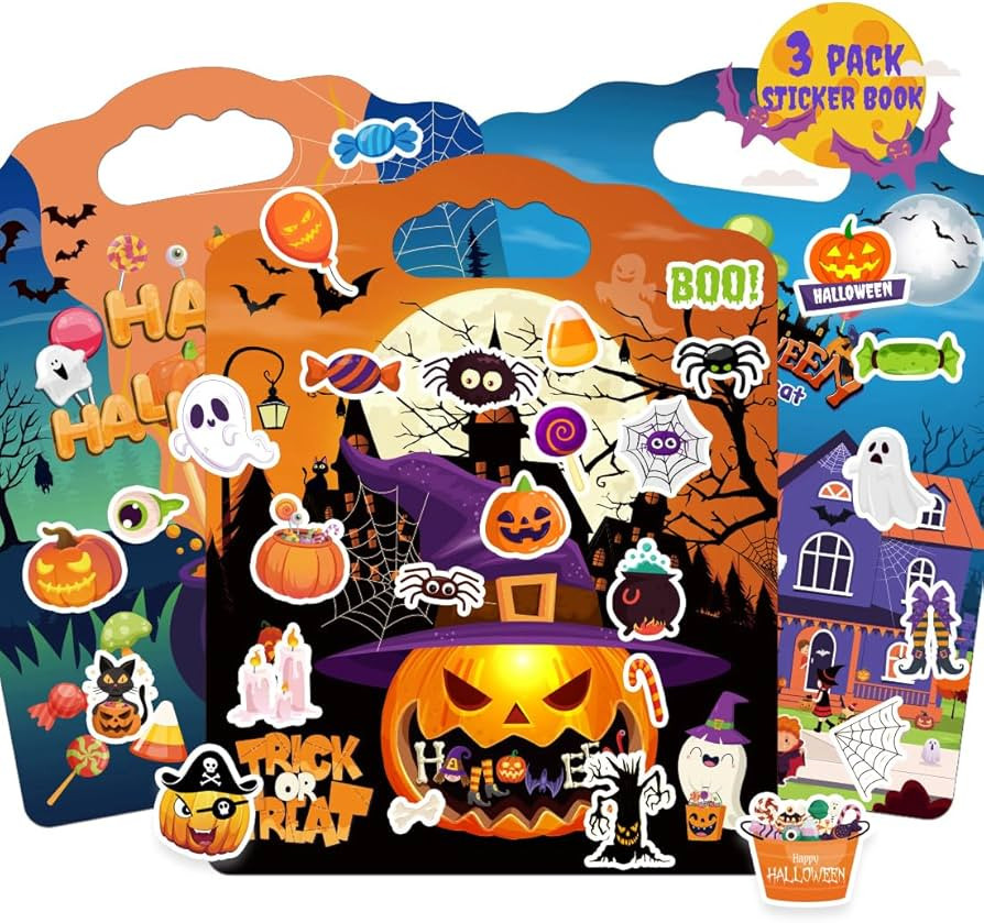 3Sets Halloween Reusable Sticker Books for Kids, Halloween Sticker Books for Toddlers 2-4, Puffy ... | Amazon (US)