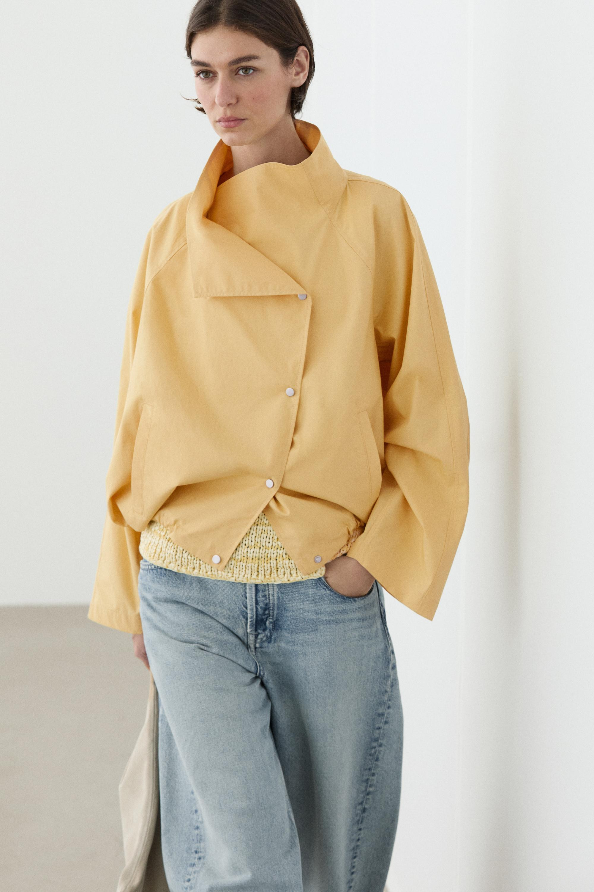 100% cotton bomber jacket with side fastening · Pale Yellow · Fabricâ Outerwear | Massimo Dutt... | Massimo Dutti US