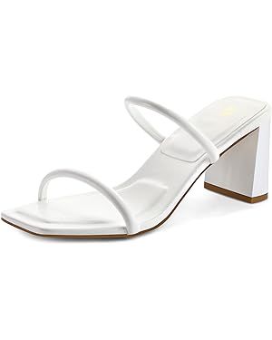 mysoft Women's 3 inch Block Heel Square Toe Sandals Two Straps Mules Backless Slip On Dress Shoes | Amazon (US)