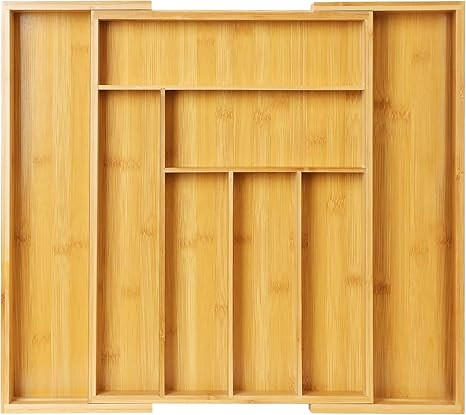 Bamboo Kitchen Drawer Organizer Large Silverware Tray, Expandable Wooden Cutlery Holder for Spoon... | Amazon (US)