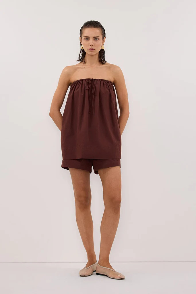 SOMMER CINNAMON STRAPLESS POPLIN TOP | DISSH