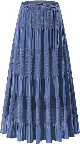 NASHALYLY Women's Chiffon Elastic High Waist Pleated A-Line Flared Maxi Skirts | Amazon (US)