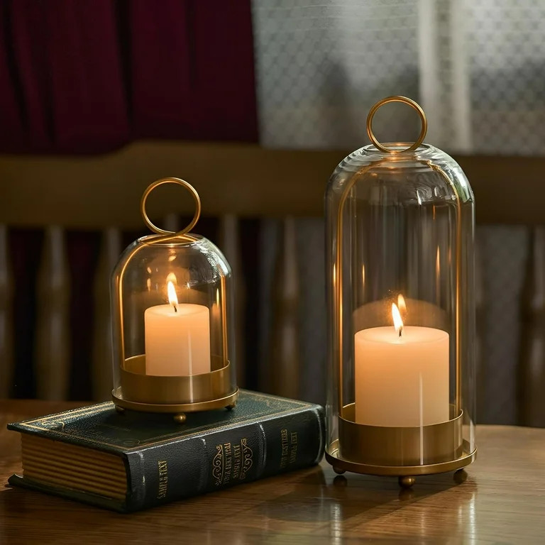 5"&4" Hurricane Glass Candle Holders - Glass & Brass Metal Candle Holder for Pillar Candles, Deco... | Walmart (US)