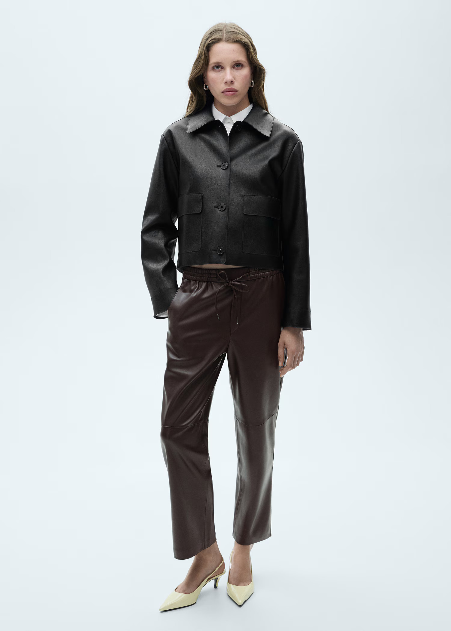 Leather-effect elastic waist trousers - Women | MANGO USA | Mango (US/MX/AU)