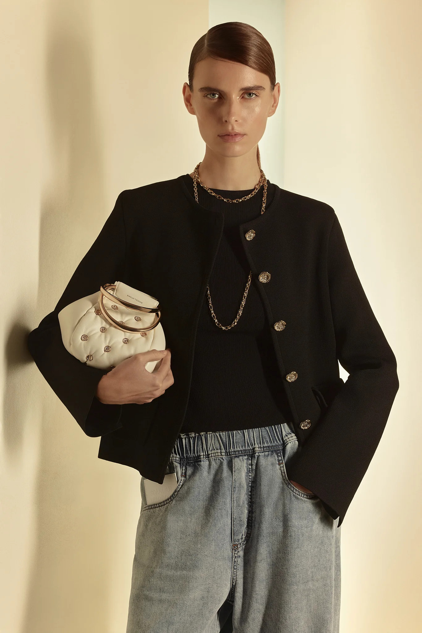 CREPE KNIT PATCH POCKET JACKET - BLACK - Scanlan Theodore | Scanlan Theodore AU
