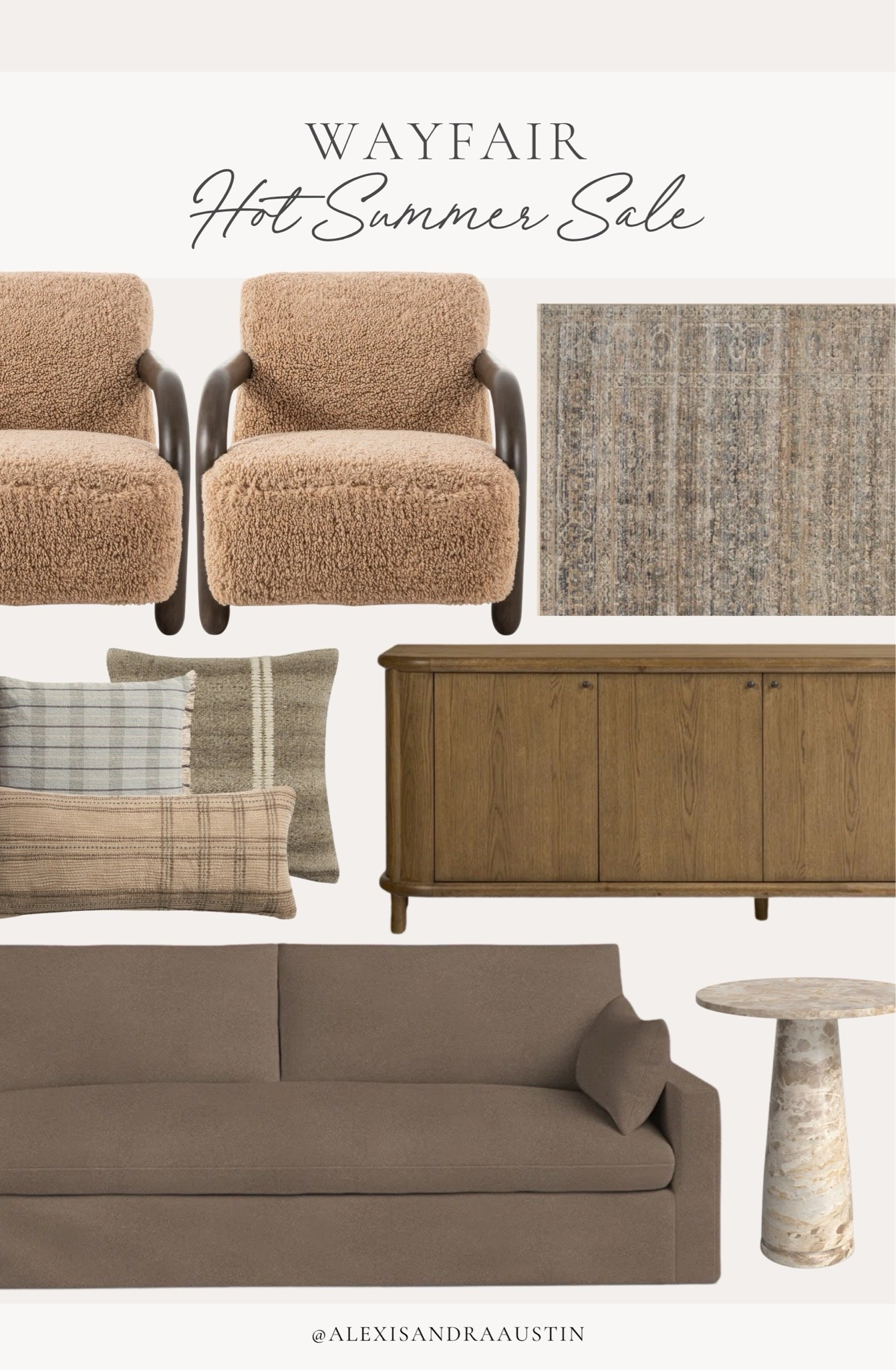 Sharing all of my home favorites and finds during @wayfair Hot Summer Sale! From my newest moody slipcovered sofa, cozy oversized accent chairs, and textured style throw pillows — create a space that is both timeless and collected this season. 

Wayfair’s Hot Summer sale up to 70% off with fast & free shipping on orders over $35 
#AD #Wayfair #Wayfairpartner

Home finds, neutral home inspo, furniture favorites, neutral wood tones, deal of the day, sale alert, living room refresh, accent chair, slipcovered sofa, marble accent table, vintage inspired rug, cozy throw pillows, sideboard details, quality over quantity, Wayfair, collected home style, shop the look!

#LTKSeasonal #LTKHome #LTKSaleAlert
