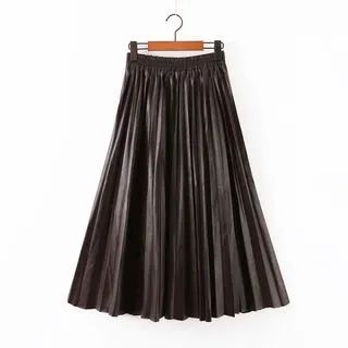 Faux Leather Maxi Pleated Skirt | YesStyle Global
