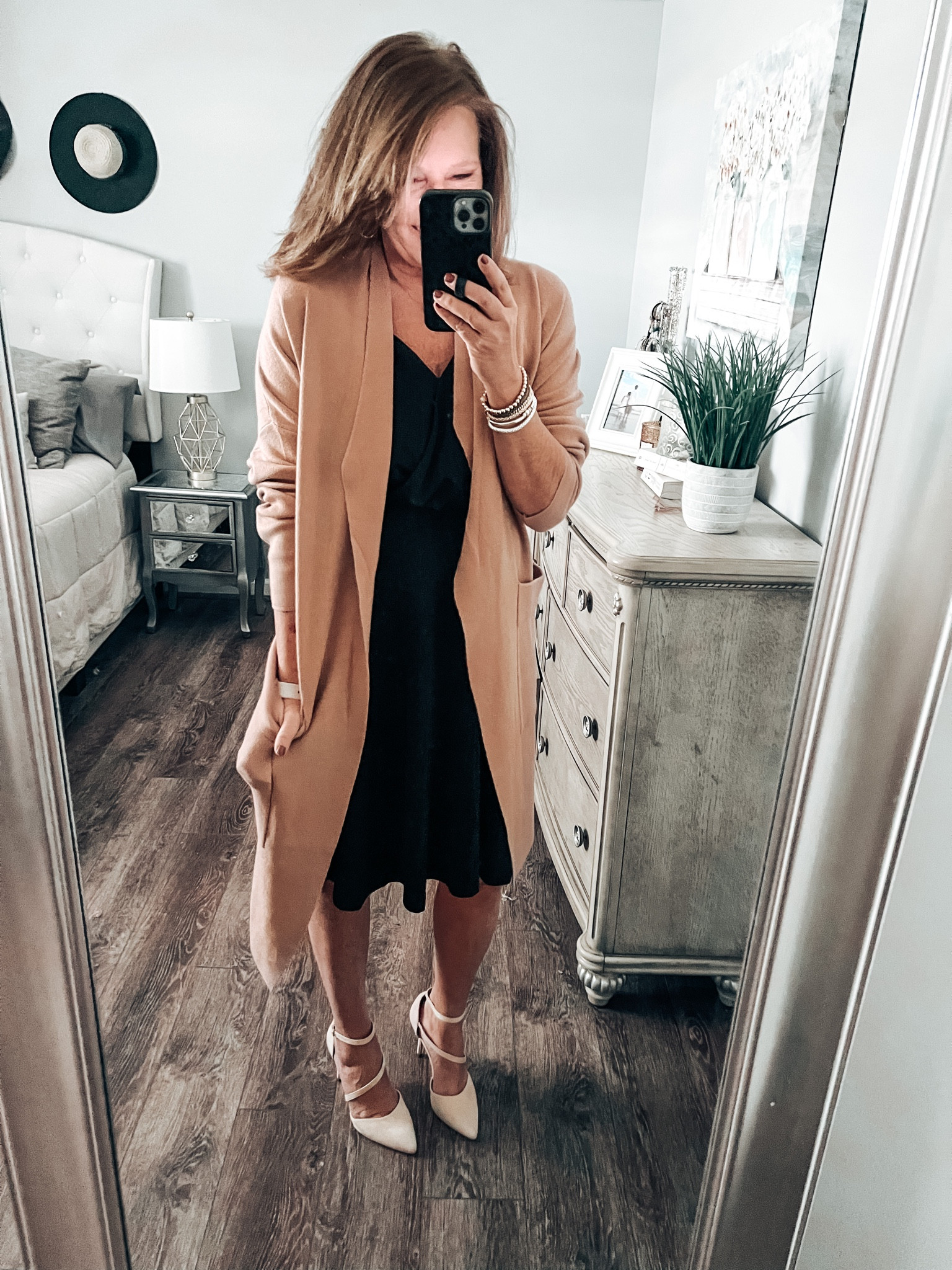 Grace Karin black dress from Amazon,fit and flare style fits tts. Styled with khaki cardigan coat with strappy heels. 

Amazon outfits, black dress, amazon dresses, amazon finds, cardigan, church dress, date night, casual dinner outfit, Valentine’s Day dress, classic black dress

#LTKunder50 #LTKshoecrush #LTKworkwear