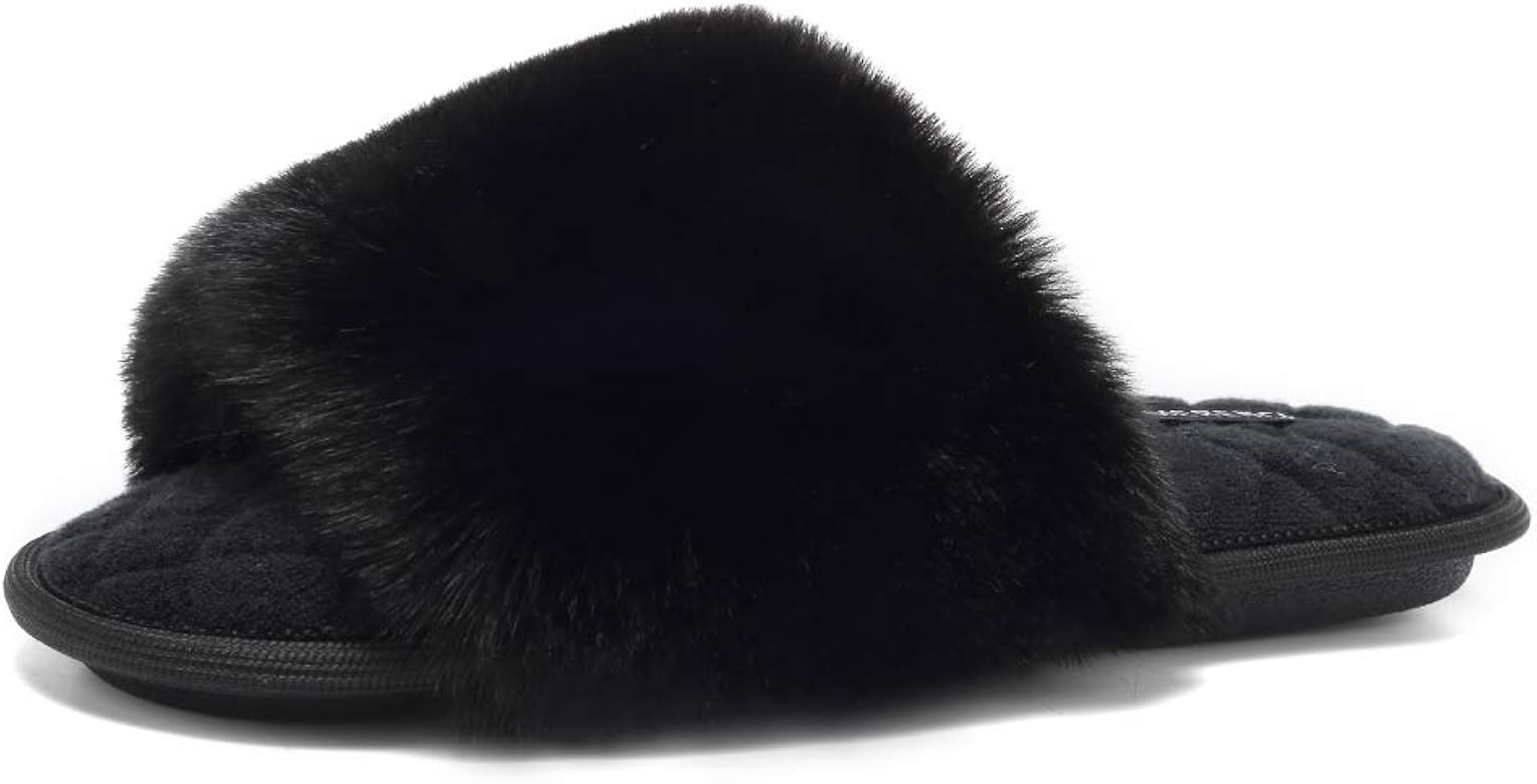 FANTURE Women's Furry Faux Fur Slippers Cozy Memory Foam House Slippers Soft Comfy Flat Slide San... | Amazon (US)