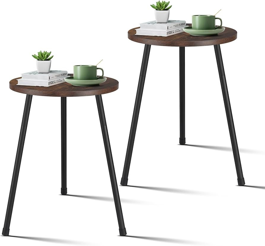 Round Side Table Set of 2, Small Accent End Table for Living Room, Bedroom, Small Spaces, Height ... | Amazon (US)