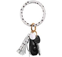 Key Ring Bracelet/Wristlet Keychain PU Leather Tassel Bangle O Key Ring for Women Girls- Free You... | Amazon (US)
