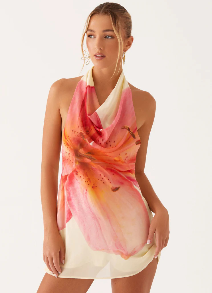Zofia Cowl Neck Mini Dress - Yellow Floral | Peppermayo (Global)