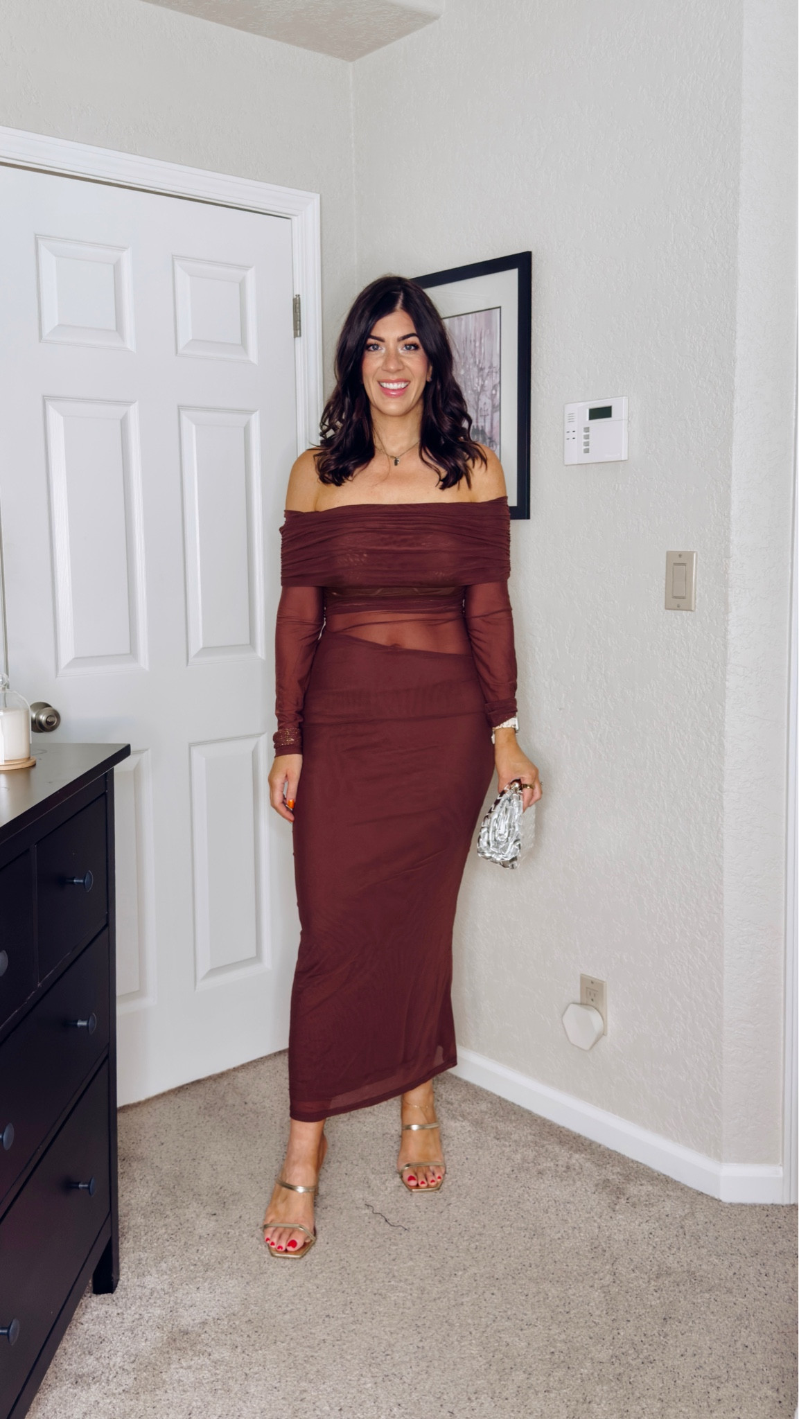 In a large in the mesh long sleeve wedding guest dress 

midsize wedding guest dress, midsize dresses, fall wedding, fall dresses, wedding dress code, formal dresses, semi formal dresses, curvy dress, wedding guest style, size 8 style, size 10, midsize fall, trending fall style

#LTKFindsUnder50 #LTKMidsize #LTKWedding