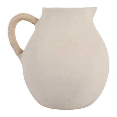 Elegant Pottery Vase With Woven Rattan Handle For Home Decor - Stylish Tall Flower Vase For Table, Kitchen, Or Dining Room - Ivory | Wayfair North America