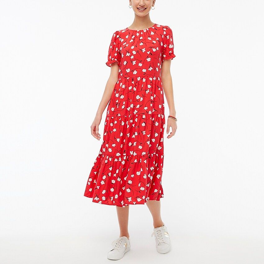 Floral puff-sleeve tiered midi dressItem BF865 
 Reviews
 
 
 
 
 
1 Review 
 
 |
 
 
Write a Rev... | J.Crew Factory