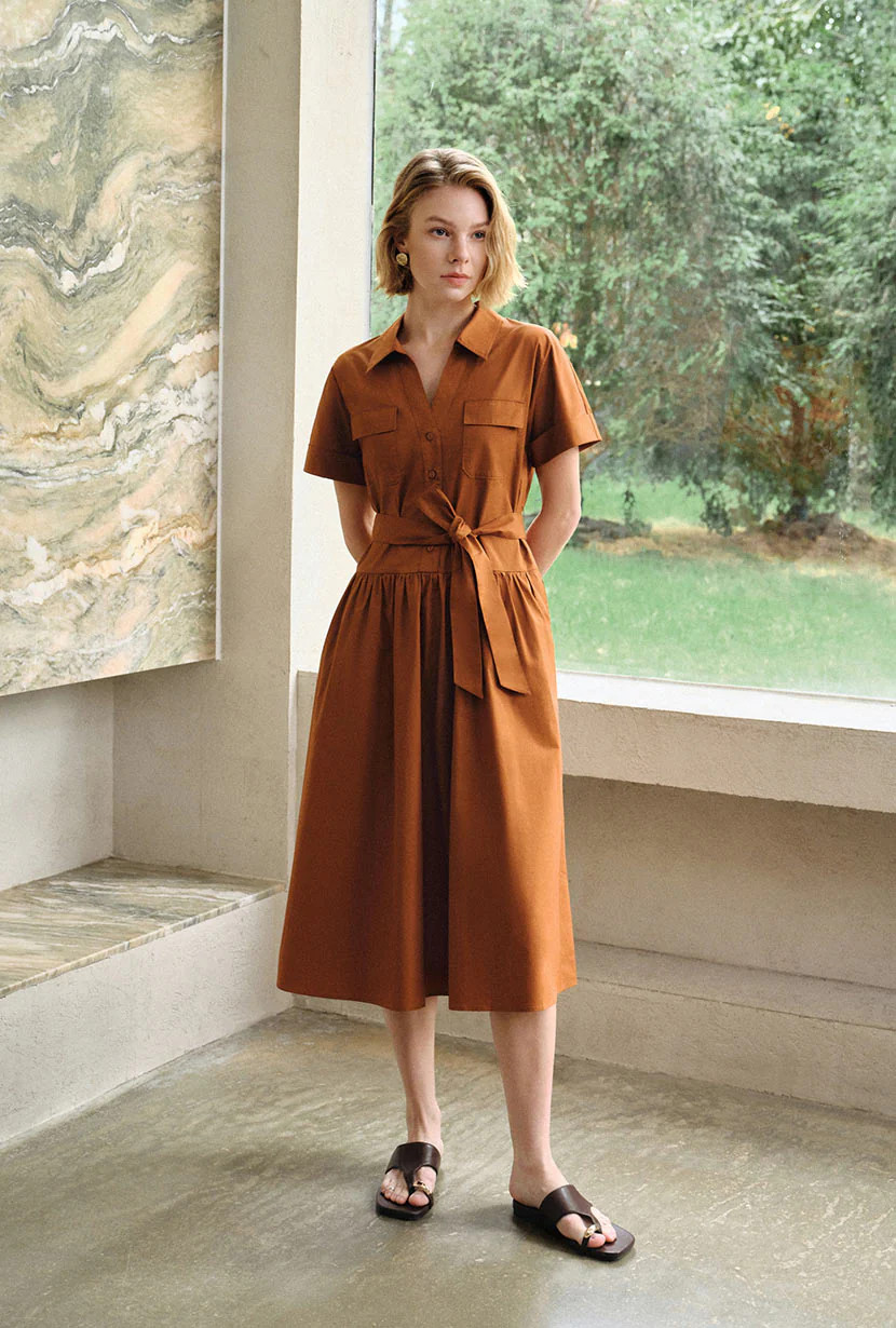 Ellory Cotton Shirt Dress - Dark Ginger | Petite Studio NYC