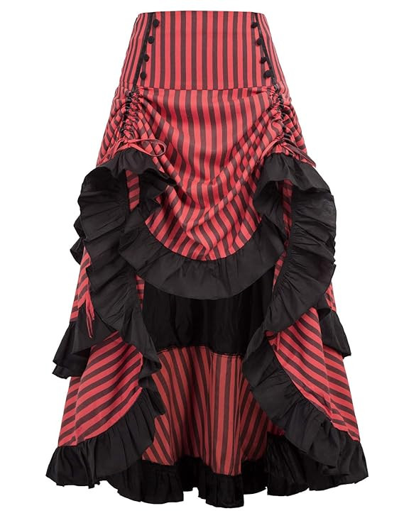 Belle Poque Striped Steampunk Gothic Victorian High Low Skirt Bustle Style | Amazon (US)