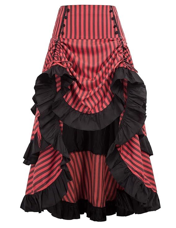 Belle Poque Striped Steampunk Gothic Victorian High Low Skirt Bustle Style | Amazon (US)