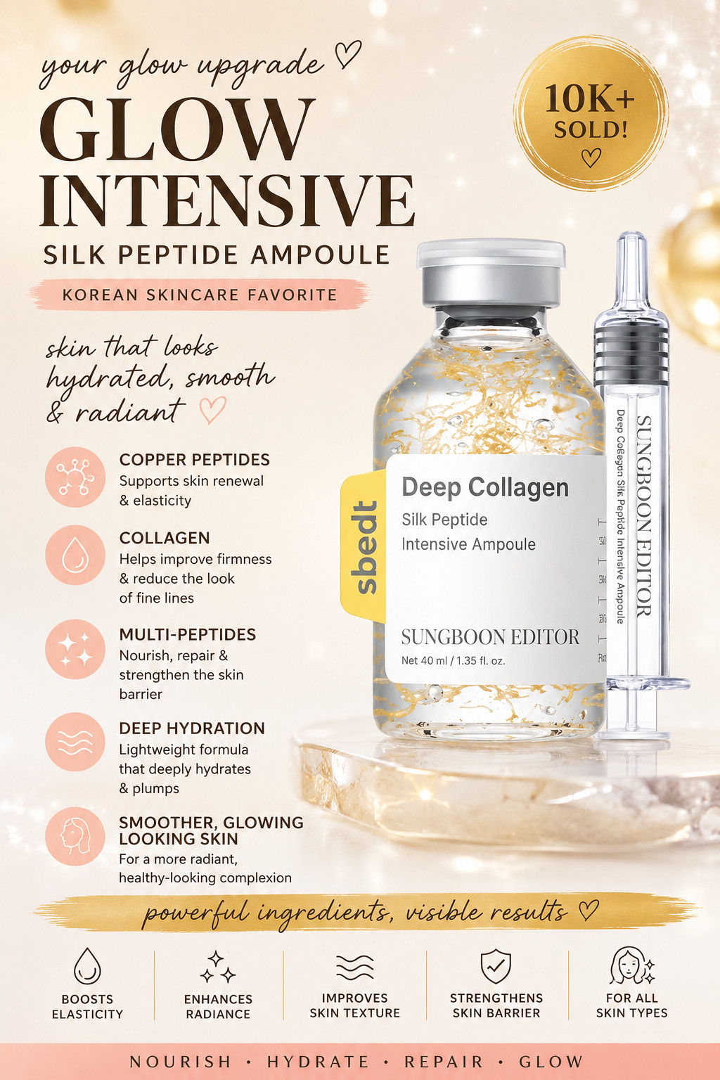 ✨ THE KOREAN SKINCARE SERUM BEAUTY LOVERS CAN'T STOP TALKING ABOUT ✨

If glowing, hydrated, glass-like skin is your goal, the SUNGBOON EDITOR Glow Intensive Silk Peptide Ampoule deserves a spot in your skincare routine. Packed with Copper Peptides, Collagen, and Multi-Peptides, this Korean beauty favorite helps make your skincare routine feel luxurious and effective.

💖 Copper Peptide Formula
✨ Collagen + Multi-Peptides
💖 Lightweight ampoule texture
✨ Hydrating skincare essential
💖 Korean beauty favorite
✨ Perfect for day and night routines

Whether you're building a Korean skincare routine, refreshing your beauty lineup, or looking for products that leave your skin looking radiant and hydrated, this serum is one you'll reach for every day.

#KBeauty #KoreanSkincare #PeptideSerum #GlassSkin #BeautyFinds #SkincareRoutine #GlowSkin #AmazonBeauty #LTKBeauty #BeautyFavorites

 

 #LTKselfcare #LTKSaleAlert #LTKBeauty