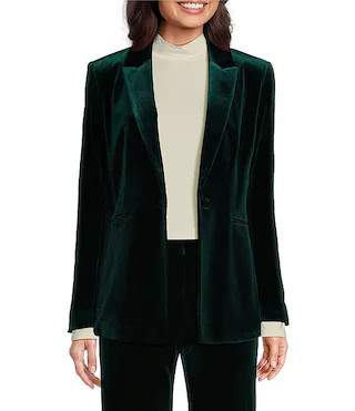 Alex Marie Liza Stretch Velvet Notch Lapel Long Sleeve Button Front Coordinating Blazer | Dillard... | Dillard's
