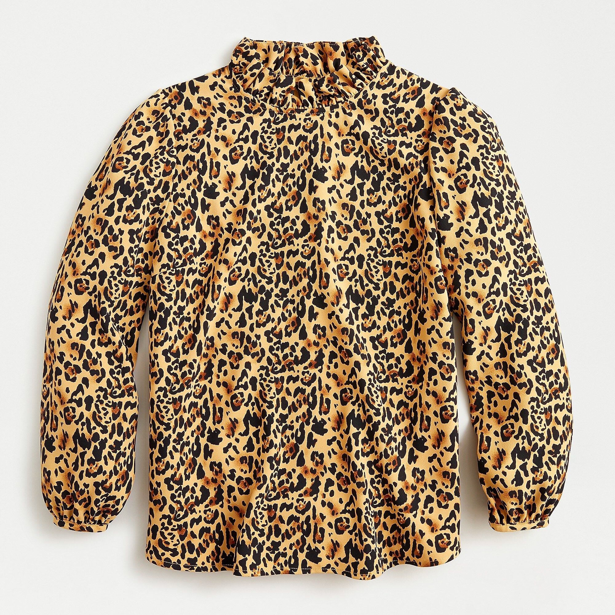 Long-sleeve ruffle-neck top in leopard 365 crepe | J.Crew US