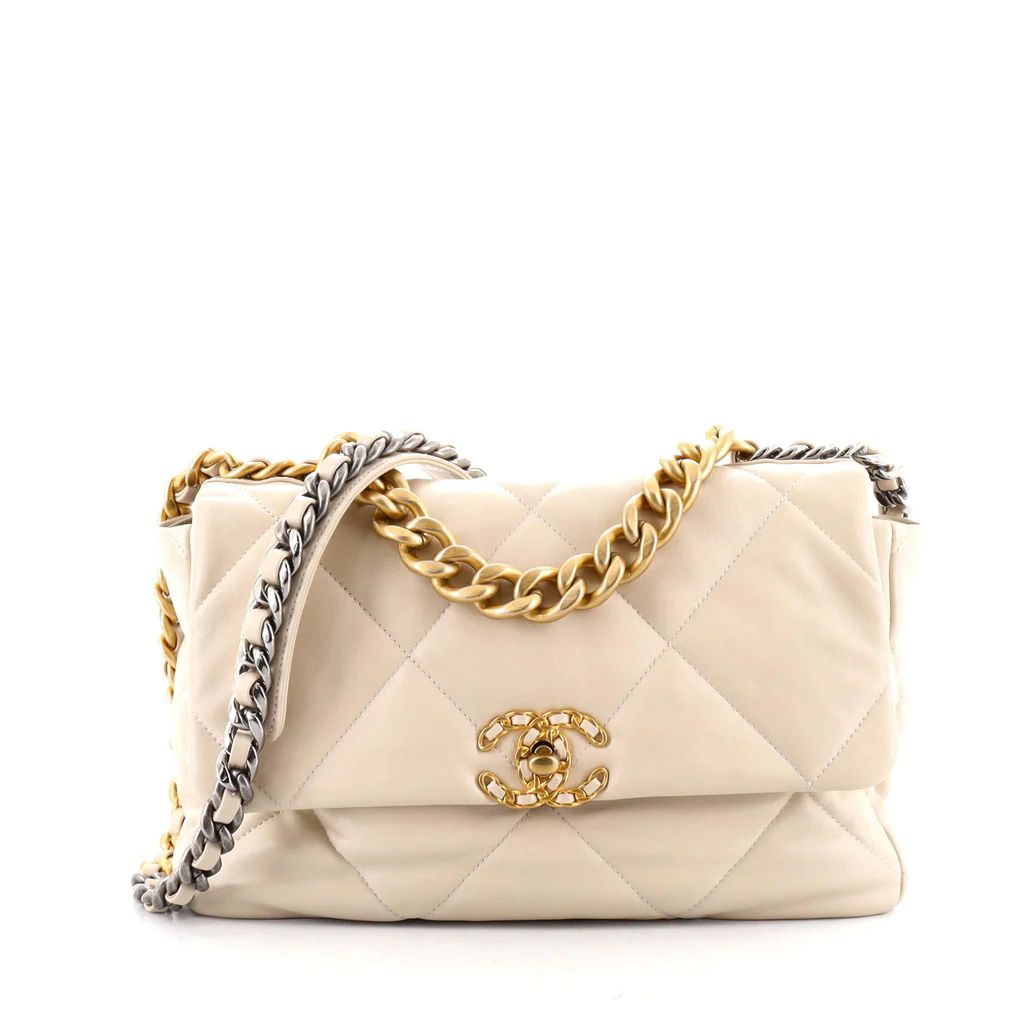 Chanel 19 Flap Bag Quilted Lambskin Large Neutral 1316581 | Rebag