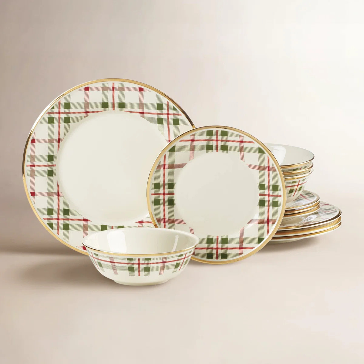 Holiday Plaid 12-Piece Dinnerware Set | Wayfair North America
