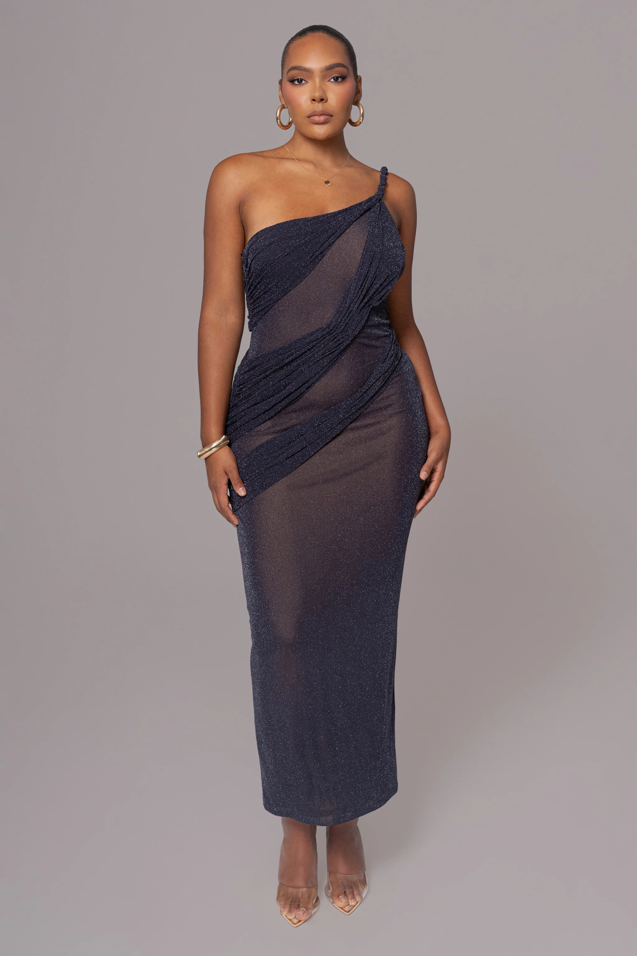 Navy Alari One Shoulder Maxi Dress | JLUXLABEL