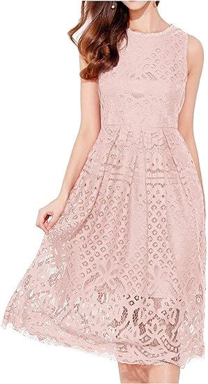 VEIISAR Womens Fashion Sleeveless Lace Fit Flare Elegant Cocktail Party Dress | Amazon (US)