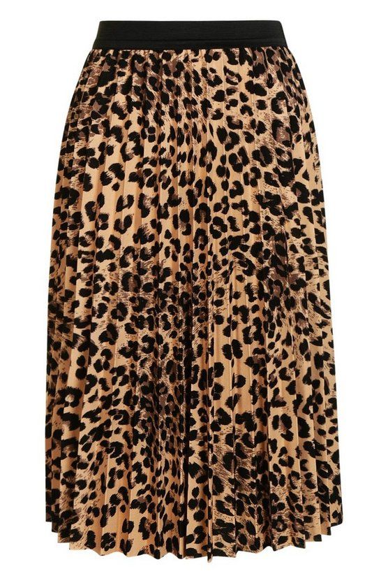 Leopard Print Pleated Midi Skirt | Boohoo.com (US & CA)