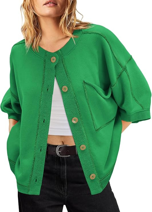 Nirovien Womens 3/4 Sleeve Crewneck Sweatshirt Casual Lightweight Cardigans Fall Button Down Shir... | Amazon (US)